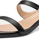 NobleOnly Two Strap Heeled Sandals for Women Kitten Heels Women Slip on Rounded Open Toe Sandals Dress Mules Sandals 1.4 Inches Heels (Black)