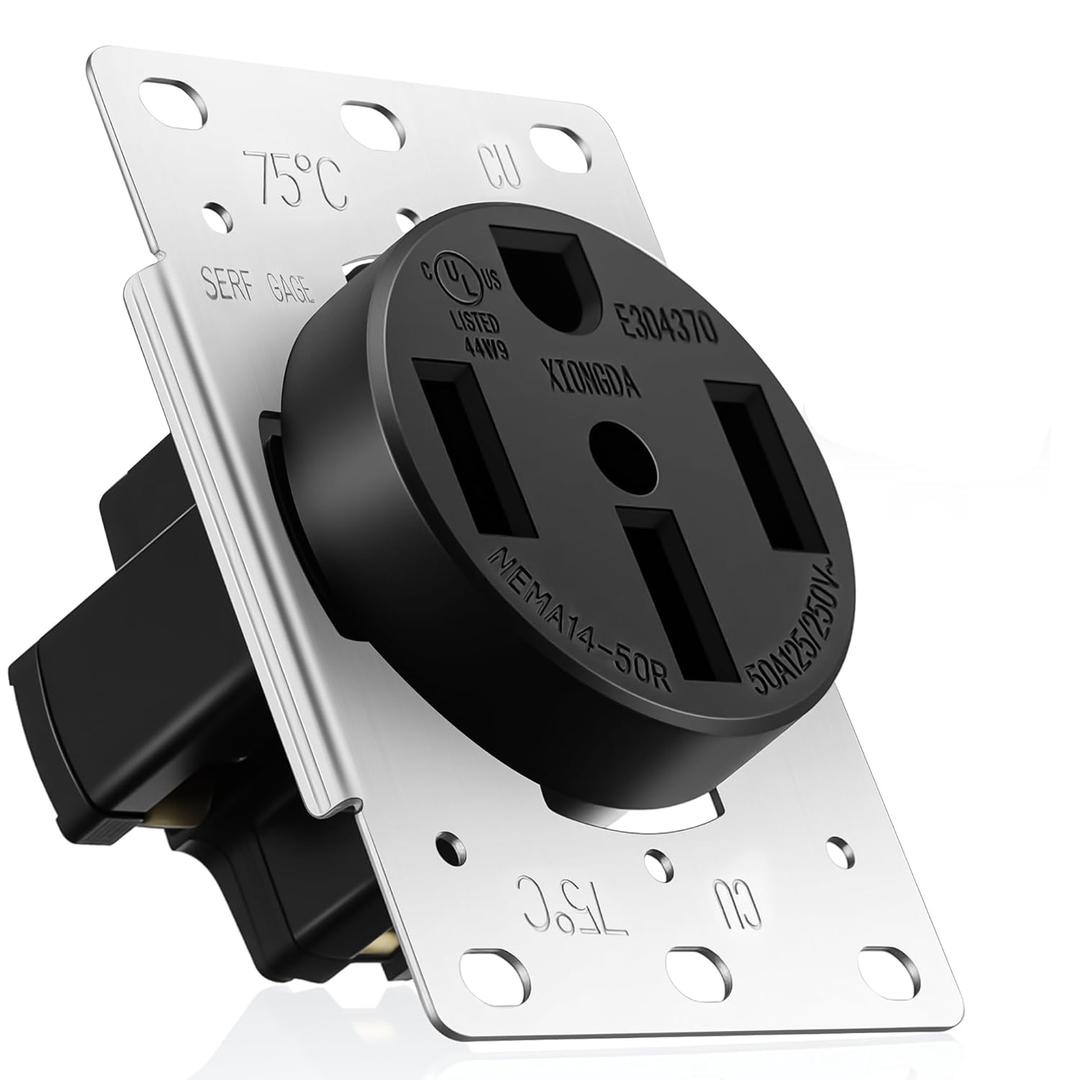 Industrial Grade NEMA 14-50R Outlet, UL Listed, High Power Supports Up to 50 Amps, 125/250 Volts for Electric Vehicles, RVs, and Large Appliances, Heavy Duty, 3 Pole 4 Wire