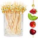 100PCS Cocktail Picks, Fancy Toothpicks for Appetizers, Decorative Skewers for Appetizers Drinks Party Fruit, 4.7 Inch Long Wooden Bamboo Gold Ball Food Sticks Charcuterie Boards Accessories