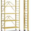 5 Tier Foldable Storage Shelves, Expandable Folding Shelving Units with Wheels, Changeable into 2 Shelf Units, Collapsible Adjustable Storage Rack Metal Shelves for Storage, Pantry, Garage, Gold