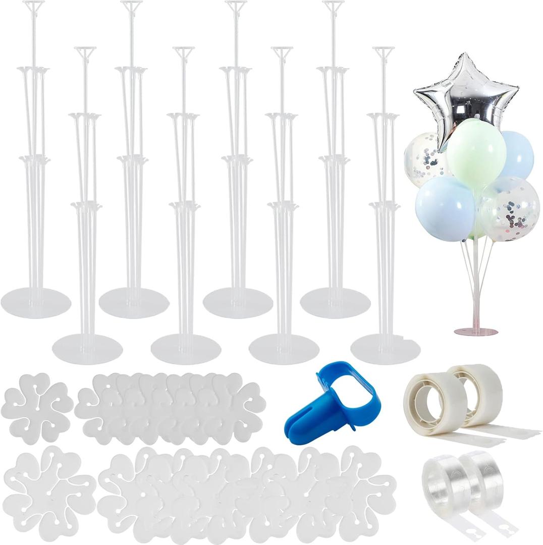 Jiesky 8 Sets 28 Inch Balloon Stand Kits, Balloon Sticks with Base For Table Floor Graduation Baby Shower Happy Birthday Engagement Fiesta Party Decorations Class