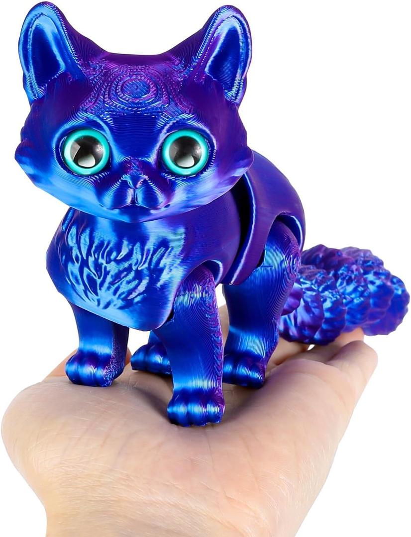 7.48Inch 3D Printed Cat, 3D Printed Animals, 3D Printed Fidget Toys Flexible Joints Blue Purple