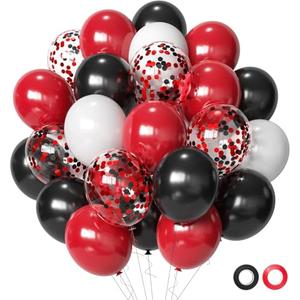 Red and Black Latex Balloons, 50Pcs 12inch Black Red White Party Balloons for Birthday,Wedding,Casino Party, Race Car Party,Valentine's Day Party Events Decorations