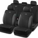 Skechers Car Seat Covers, Work Leather Seat Covers 5-Times Stronger Built-in Webbing, Oxford Fabric Seat Cover Full Sets, Airbag Compatible, Automotive Comfort for Cars, Trucks, SUVs,Black