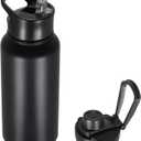 32 oz Insulated Water Bottle with Straw Lid & Wide Mouth Lids, Stainless Steel Sports Water Bottles, Double Walled Vacuum, Leak Proof, Black