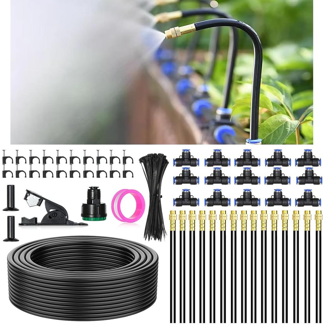 50Ft Drip Irrigation System 360Adjustable Atomizing Copper Nozzle Irrigation System for Garden Watering System 5/16"Bendable Drip Irrigation Kit for Garden Yard Lawn Plants (50FT)