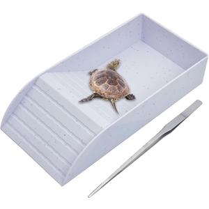 kathson Tortoise Water Dish with Ramp and Basking Platform, Reptile Water Bowl Turtle Soaking Tub Hermit Crab Bathing Pool for Amphibians Habitat Accessories (White) (12" L x 5.9" W x 2.36" H, Style 1-White)