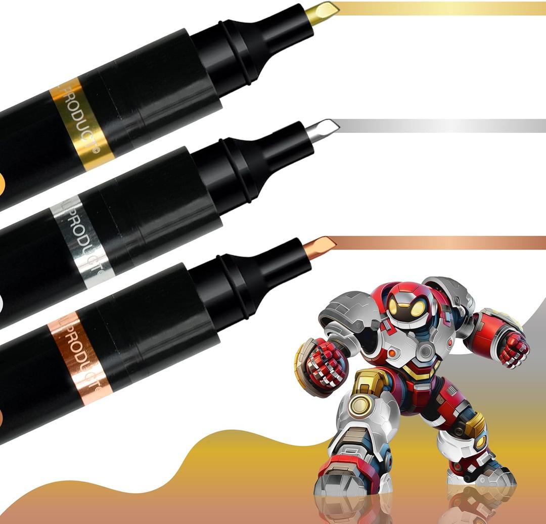 3 Colors Liquid Chrome Markers - Permanent Mirror Chrome Pens, Chrome Paint Pens for Plastic, Metal, Model Painting, Touch Up & Repair Kit, Set of 3 Colors (Chrome, Gold, Copper)