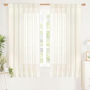 YoungsTex Ivory Linen Curtains 63 Inch Length for Living Room, Light Filtering Drapes Semi Sheer with Rod Pocket Back Tab for Country Bedroom Windows, 2 Panels, 52"W x 63"L (Pack of 2), Ivory