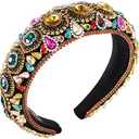Rhinestone Padded Headband Baroque Crystal Embellished Hairbands Colorful Beaded Headbands Fashion Bejewelled HairHoop Accessory for Women Large Hair Hoop