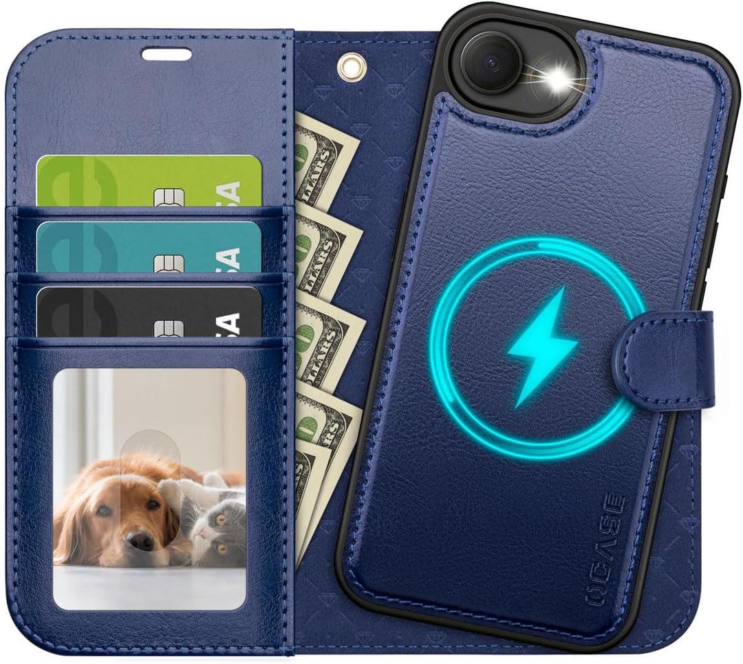 OCASE for iPhone 16e Case Detachable Wallet Case with Card Holder, 2 in 1 Pu Leather Flip Folio with RFID Blocking Stand Wrist Strap Shockproof Phone Cover 6.1 Inch 2025, Blue