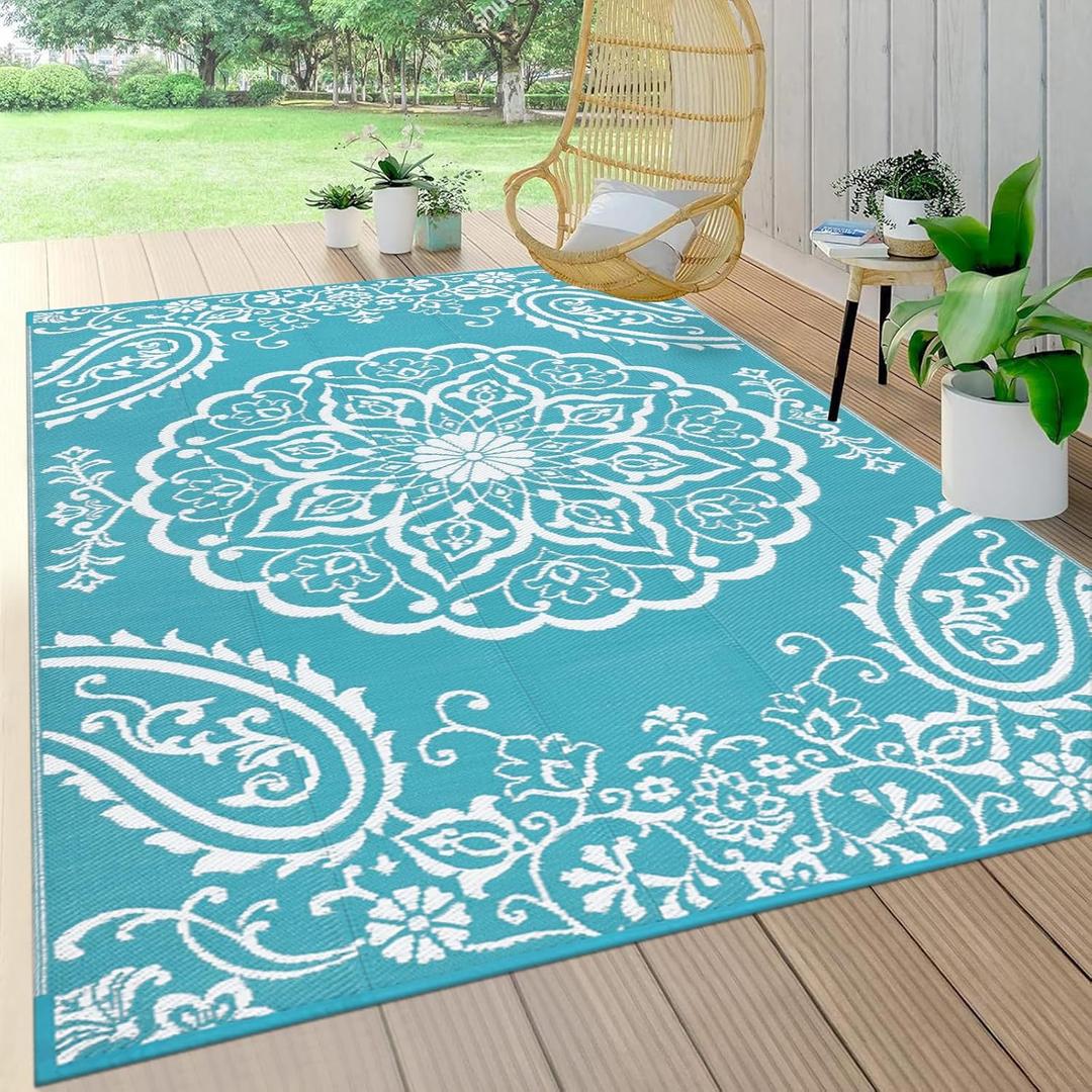 Pauwer Waterproof Outdoor Rug 5x8, Reversible Plastic Straw Patio Camping Rug, Indoor Outdoor RV Mat Carpet for Deck, Camper, Porch, Balcony, Backyard, Picnic, Boho Teal Pauwer Waterproof Outdoor Rug 5x8, Reversible Plastic Straw Patio Camping Rug, Indoor Outdoor RV Mat Carpet for Deck, Camper, Porch, Balcony, Backyard, Picnic, Boho Teal