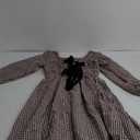 Women Plaid Maxi Dress Long Puff Sleeve Square Neck Flowy Boho Dress Bow Tie Smocked Fall Dresses (Small, Brown)