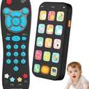 Toy Phone Baby Remote Control Toy Set, Play Phones TV Remote Control with Music Light for 6+ Months, Early Learning Baby Toys Gift for 1 Year Old Boys Girls Toddler Infant Kids, English/Spanish, Blue