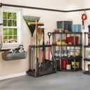 Rubbermaid Garage Tool Tower Rack Easy to Assemble Wheeled Organizes up to 40 Long-Handled Tools/Rakes/ Brooms/Shovles in Home/House/Outdoor/Shed Black