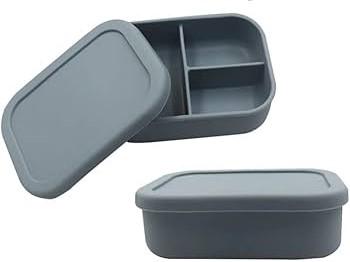 ALTA'S CHOICE SILICONE BENTO LUNCH BOX (GREY) Leak-Proof Lunchbox, 3 Compartments. Bento Lunch Box for Kids and Adults. Microwave, Dishwasher Safe, Reusable.
