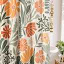 RoomTalks Cute Colorful Floral Extra Long Shower Curtain 78 Inch Funky Aesthetic Bathroom Decor - Heavy Duty Modern Abstract Matisse Flowers Plants Botanical Shower Curtain Set (Green and Terracotta)