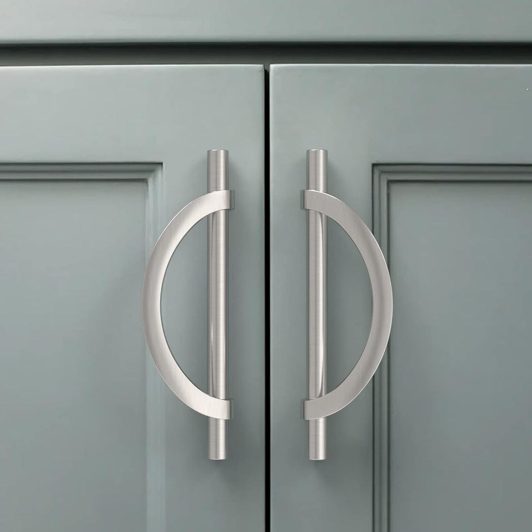 Amerdeco 10 Pack Brushed Satin Nickel Cabinet Pulls 5 Inch(128MM) Hole Centers Kitchen Cabinet Handles Hardware Kitchen Handles for Cabinets Cupboard Handles Drawer Pulls