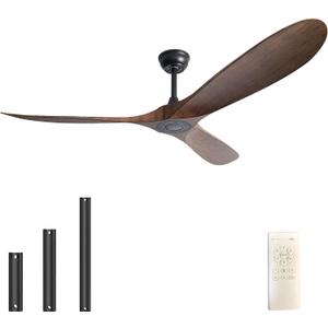 60'' Ceiling Fan with Remote Control, Modern Indoor/Outdoor Ceiling Fans,Quiet and Reversible DC Motor, 3 Plastic Dark Walnut Blades with Strong Wind for Living Room,Patio,Farmhouse,Bedroom