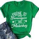 St Patricks Day Shirt Women Prone to Shenanigans and Malarkey Tshirts Shamrock Graphic Tee Tops (XX-Large, 02-green)