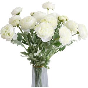 6PCS Artificial Ranunculus Flowers with Real Touch Stem Silk Ranunculus Flowers for Household Arrangement Beige Color (White)