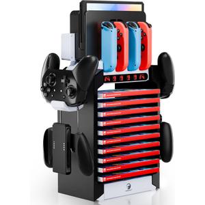 Switch Organizer Station with Controller Charger, Multifunctional Storage Stand for Nintendo Switch Dock with Controller Holder, Joy con Charging Dock and OLED Console