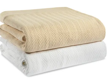 Santa Rosa Blanket, 100% Cotton Herringbone, Queen 90x90, 5.5 lbs, White