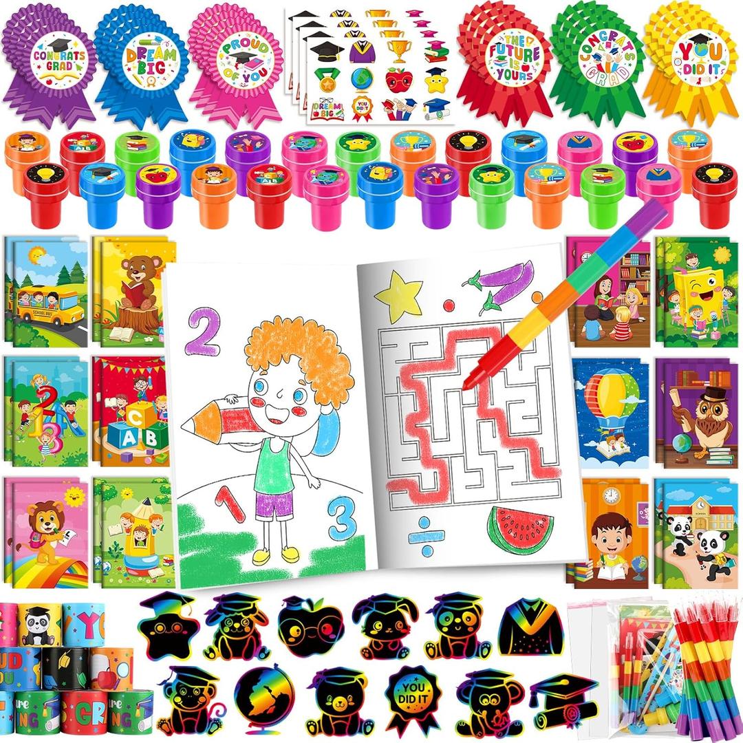 BenLouis 192 Pcs Graduation Party Favors for Kids Preschool Kindergarten Classroom Gifts Prize Coloring Books Set Bulk for Students Congrats Grad Goodie Bags Stuffers（Graduation Hat）