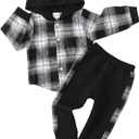 Toddler Baby Boy Clothes Long Sleeve Hoodie Plaid Flannel Shirt and Pants Set Fall Winter Outfits (3-4T, White Black)