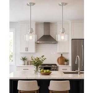 2 Pack Pendant Lights Kitchen Island, 6" Brushed Nickel Pendant Light Fixtures Over Island with Clear Glass Shade, Modern Kitchen Island Lighting for Dining Room Entryway, PL124-BN-G-2PK