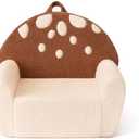 Blissful Diary Toddler Chair Comfy, Foam Kids Chair with Soft Teddy Plush, Toddler Reading Armchair with Cute Mushroom Designs- Brown