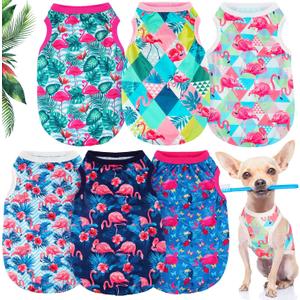 6 Pack Dog Shirts Summer Clothes for Dogs Cute Flamingo Hawaiian Pet Dog Shirt Outfits Sweatshirts Breathable Sleeveless Vest Apparel for Pets (Small)