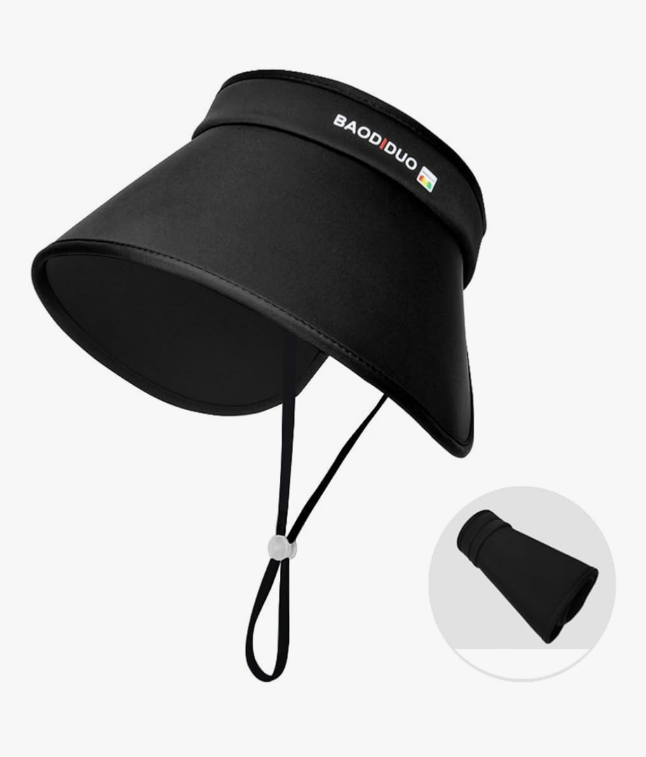 Sun Visor Hats for Women Wide Brim UPF 50+ UV Sun Protection Visor Hats Casual Adjustable Roll up Summer Beach Caps, Black