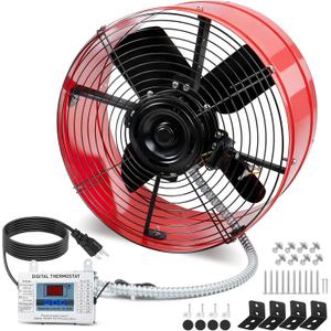 15" Gable Attic Fan with Thermostat, 1650CFM Plug-and-Play Attic Gable Vent Fan with Start Capacitor for 2500 sq.ft, Quiet Attic Exhaust Fan with Thermostat & 20FT Power Cord for House Garage Shed