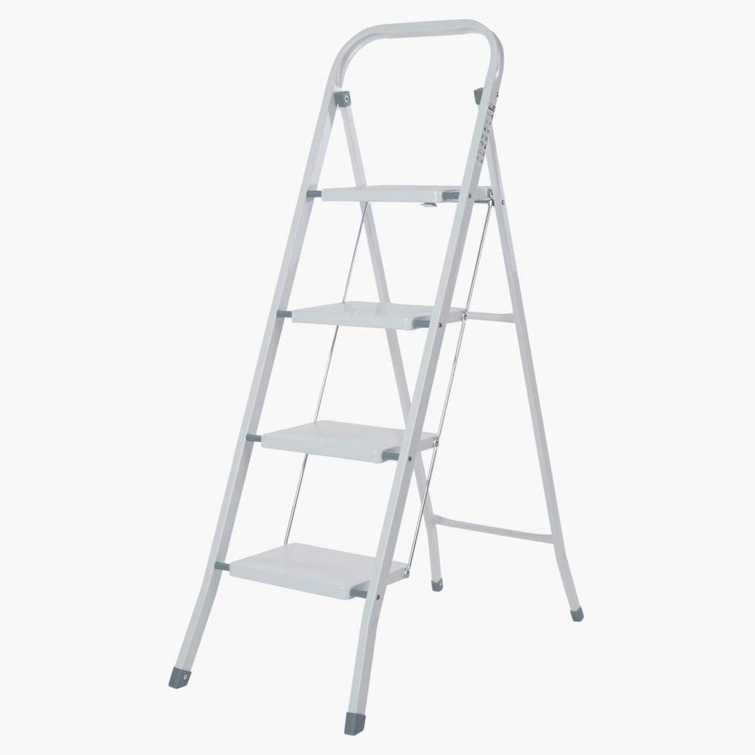 4 Step Ladder, Folding Step Stool for Adults with Wide Anti-Slip Pedal, Lightweight, Perfect for Kitchen& Household, Library Office,330lbs Capacity Sturdy Steel Ladder, White