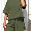 PRETTYGARDEN Women's 2 Piece Lounge Sets 2025 Summer Short Sleeve Tunic Tops Drawstring Shorts Matching Outfits Tracksuits (Army Green,Medium) (Green, M)