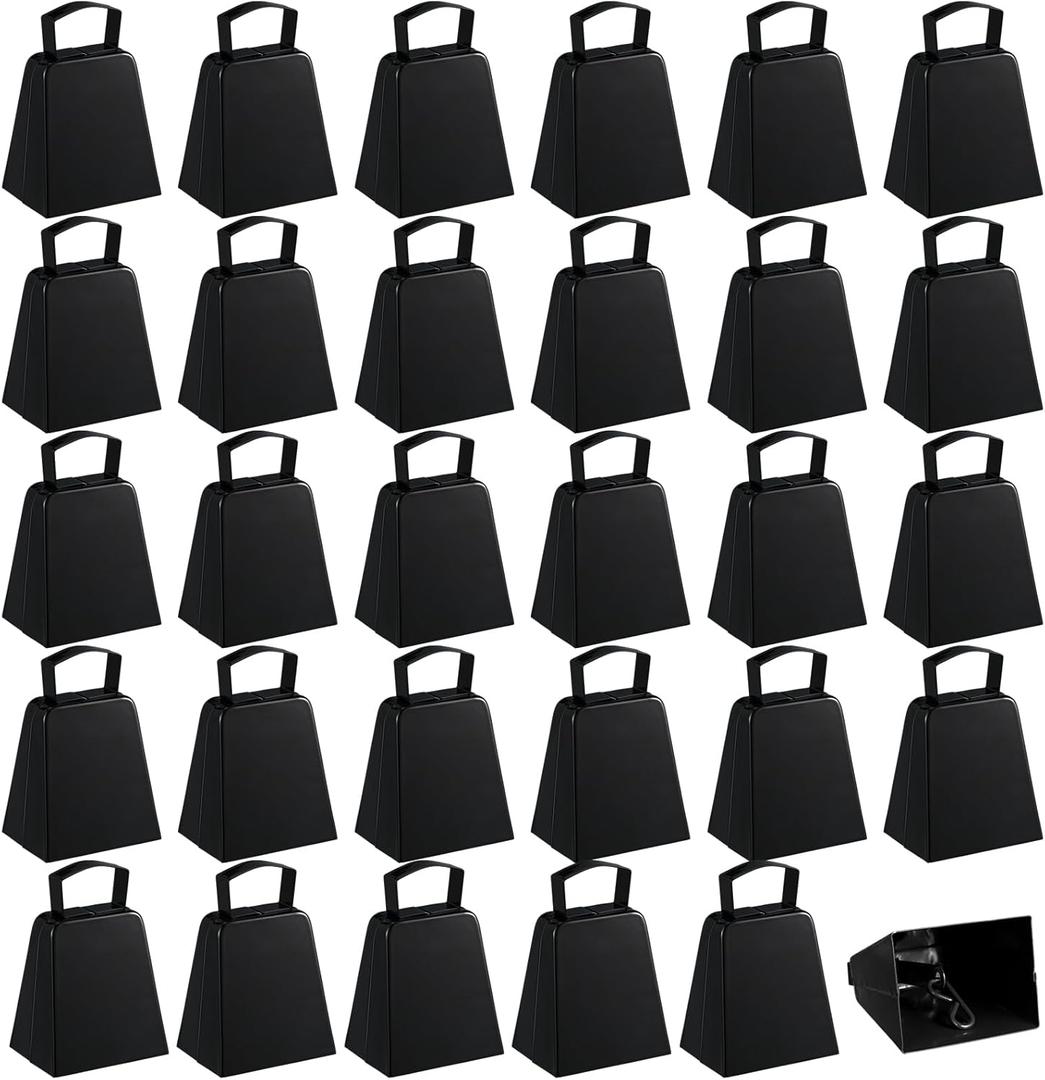 Boao 24 Pack Metal Cowbells with Handle 4 Inch Cow Bells Noise Makers Hand Percussion Cowbells Loud Cheering Bells for Sporting Events Football Games Weddings School Celebrations Party (Black)