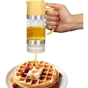 Glass Honey Dispenser No Drip - 10.65 OZ Honey Jar with Handle, Clear Honey Pot Syrup Dispenser for Coffee or Tea, Yellow