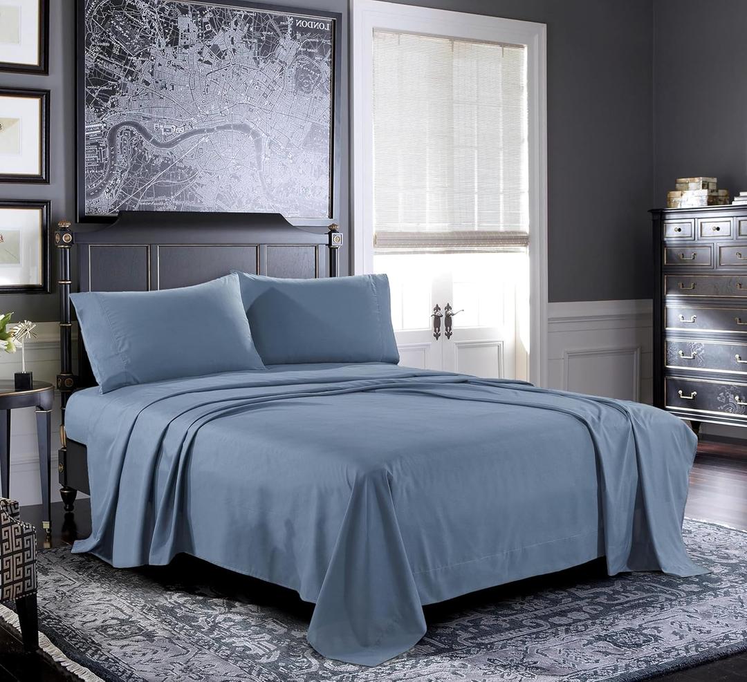 Pure Bedding Full Sheet Set - Luxury 1800 Ultra-Soft Microfiber Full Bed Sheets - Double Brushed - Deep Pockets - Easy Fit - 4 Piece Set - Bedding Sheets & Pillowcases (Full, Ash Blue)