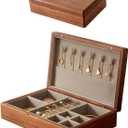 Small Wooden Jewelry Box, Vintage Delicate Walnut Wood Jewelry Case, Ideal Gift for Man Women, Protable Travel Jewelry Organizer (Gray, Medium)