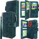 Harryshell Detachable Wallet Leather Case Compatible with Motorola Moto G Stylus 5G 2024 Magnetic Phone Case Zipper with Cash Coin Pocket Multi Card Slots Holder Wrist Strap (Flower Teal)