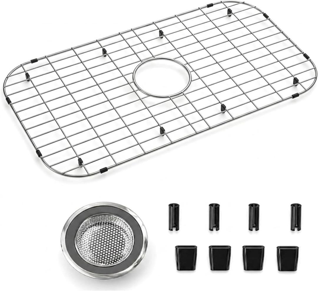 ARCCI Sink Bottom Grid 28"x 15", Stainless Steel Sink Protector with Centered Drain & Round Corner Radius, One-Piece Sink Grate with Hole Cover for Kitchen Single Sink Bowl