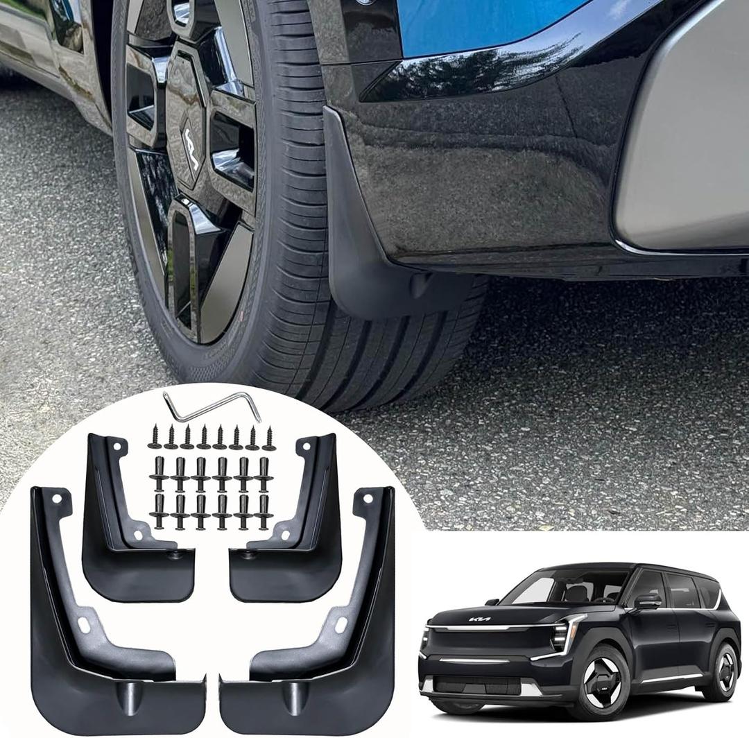 Mud Flaps Compatible with Kia EV9 2024 2025 2026 - Front & Rear Splash Guards Winter Vehicle Sediment Dirt Protection for Kia EV9 2024 2025 2026 Exterior Accessories (4 PCS)
