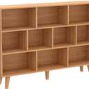 IOTXY Wooden Open Shelf Bookcase - 3-Tier Floor Standing Display Cabinet Rack with Legs, 10 Cubes Bookshelf, Pear Yellow (140CM)