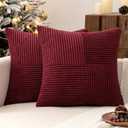 MIULEE Christmas Burgundy Corduroy Pillow Covers Pack of 2 Boho Decorative Spliced Throw Pillow Covers Soft Solid Couch Pillowcases Cross Patchwork Cushion Covers for Living Room Bed Sofa 18x18 inch