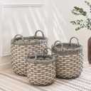 Vifah Valeria 3-Piece Assorted Round Stackable Resin Plant Pot and Laundry Basket Set with Handles, Made, Black Mix White, S M L