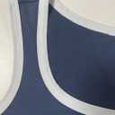 SHENHE Women's Sleeveless Scoop Neck Tank Top White Striped Knit Basic Tight Crop Tops (Blue, L)