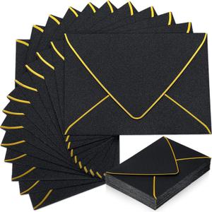 Mimorou 100 Pcs A7 Invitation Envelopes for 5" x 7" Cards V Flap Foil Border Luxury Self Adhesive Mailing Envelopes for Wedding Baby Shower Bridal Birthday One Silly Goose Party(Black, Gold)