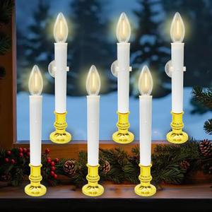 Christmas Window Candles Battery Operated with Timer, 6 Pack 10 Inch LED with Suction Cups, Warm White E12 Replaceable Bulbs, Flameless Battery Powered Lights for Windows Holiday Dcor