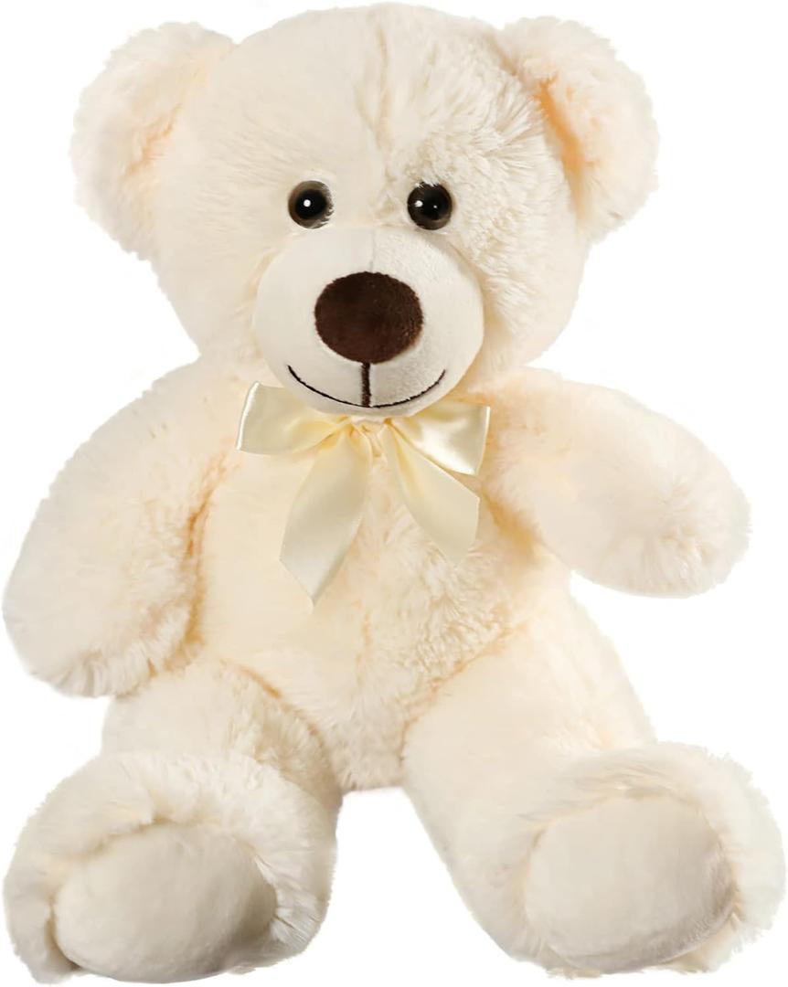 Plush Teddy Bear Cute Stuffed Animal Bear with Bow Plush Toys 13.8 Inches (Cream)